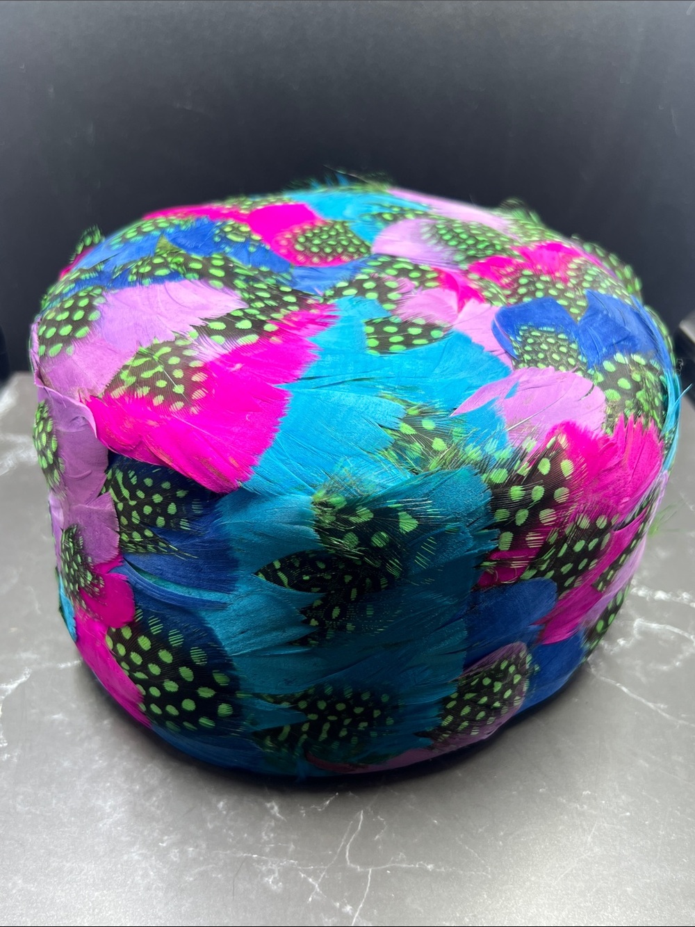 Vintage 1950’s Jackwill Colorful Feather Pillbox Hat